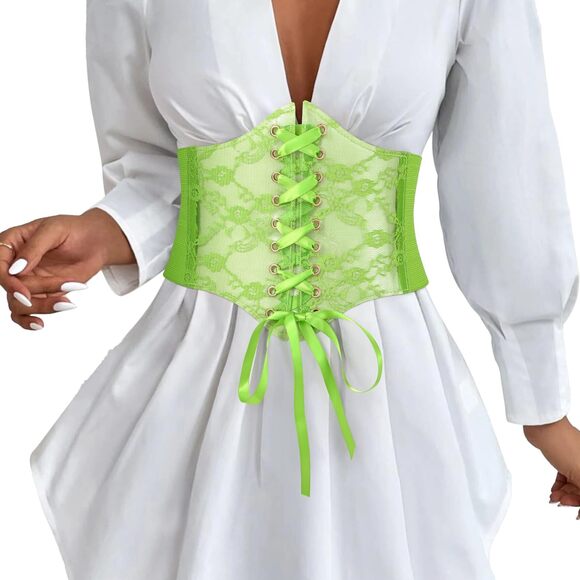 Elastic Corset Belt For Women Costume Wide Lace Up Corset Waist Belt,green  9328
